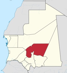 Tidjikja est la capitale de la wilaya du Tagant en rouge sur la carte de la Mauritanie